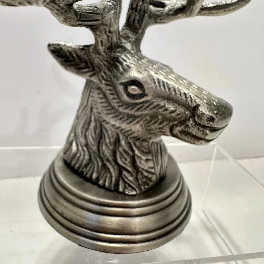 Pottery Barn Silver Pewter Metal Stag Deer Head Antler Figure Rustic Lodge Decor